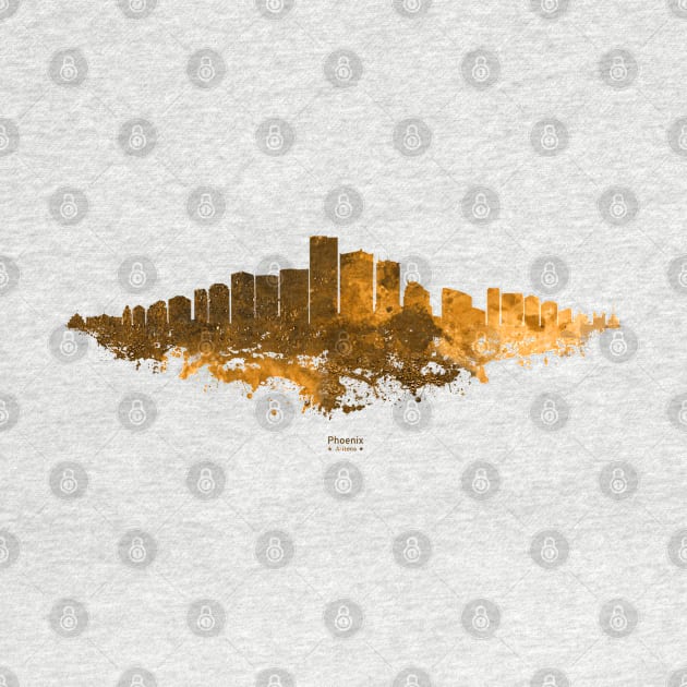 Phoenix City Skyline - Watercolor Orange, Brown by SPJE Illustration Photography